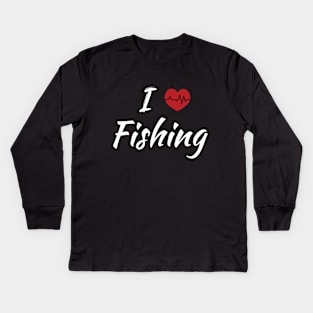 I Love Fishing Red Heartbeat Kids Long Sleeve T-Shirt